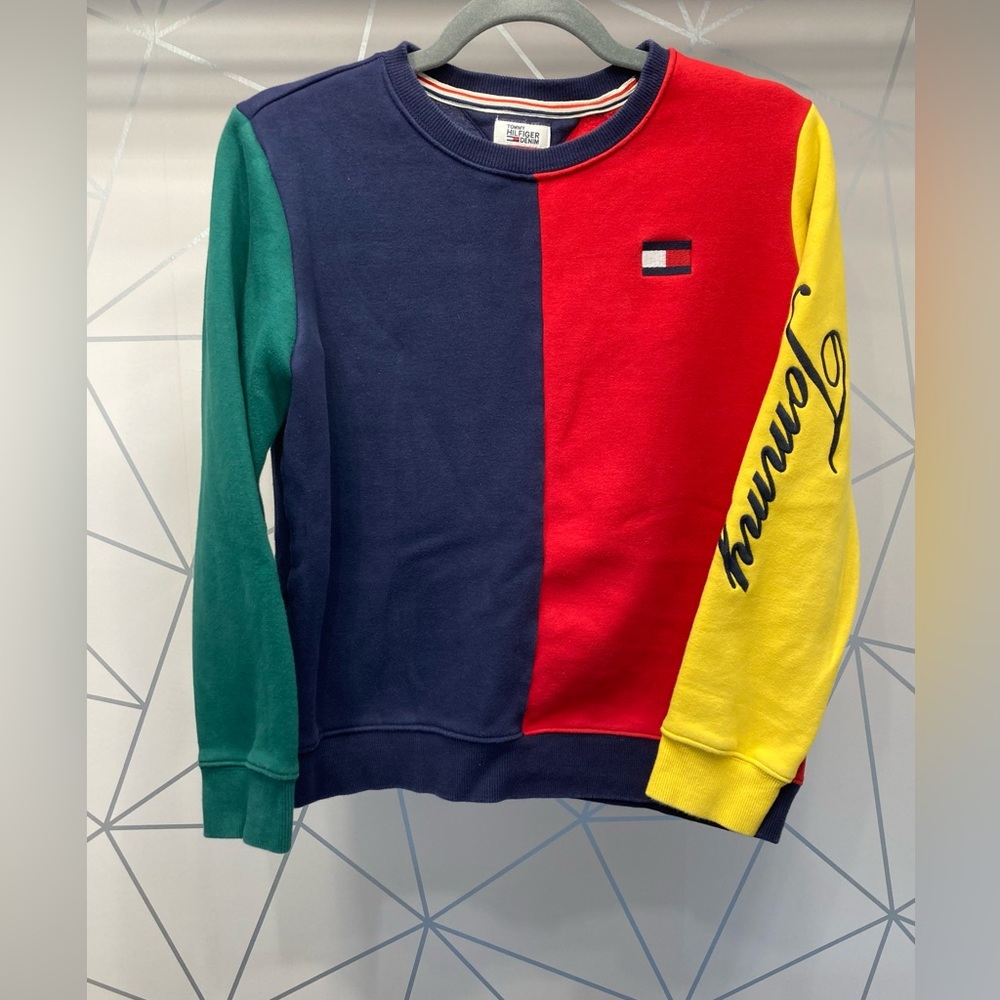 90s Style Tommy Hilfiger Sweatshirt Women's Multicolor Color Block Medium.